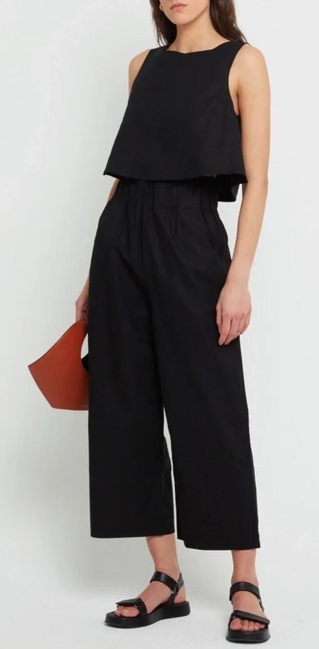 kourt Willow Sleeveless Top & Cropped Wide Leg Linen Blend Pant Set Black XS